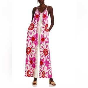 Farm Rio Maia rope trim Vibrant Floral Maxi jumpsuit in cotton